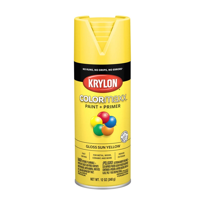 Krylon K05541007 COLORmaxx Spray Paint and Primer for Indoor/Outdoor Use, Gloss Sun Yellow, 12 Ounce (Pack of 1) - Image 1